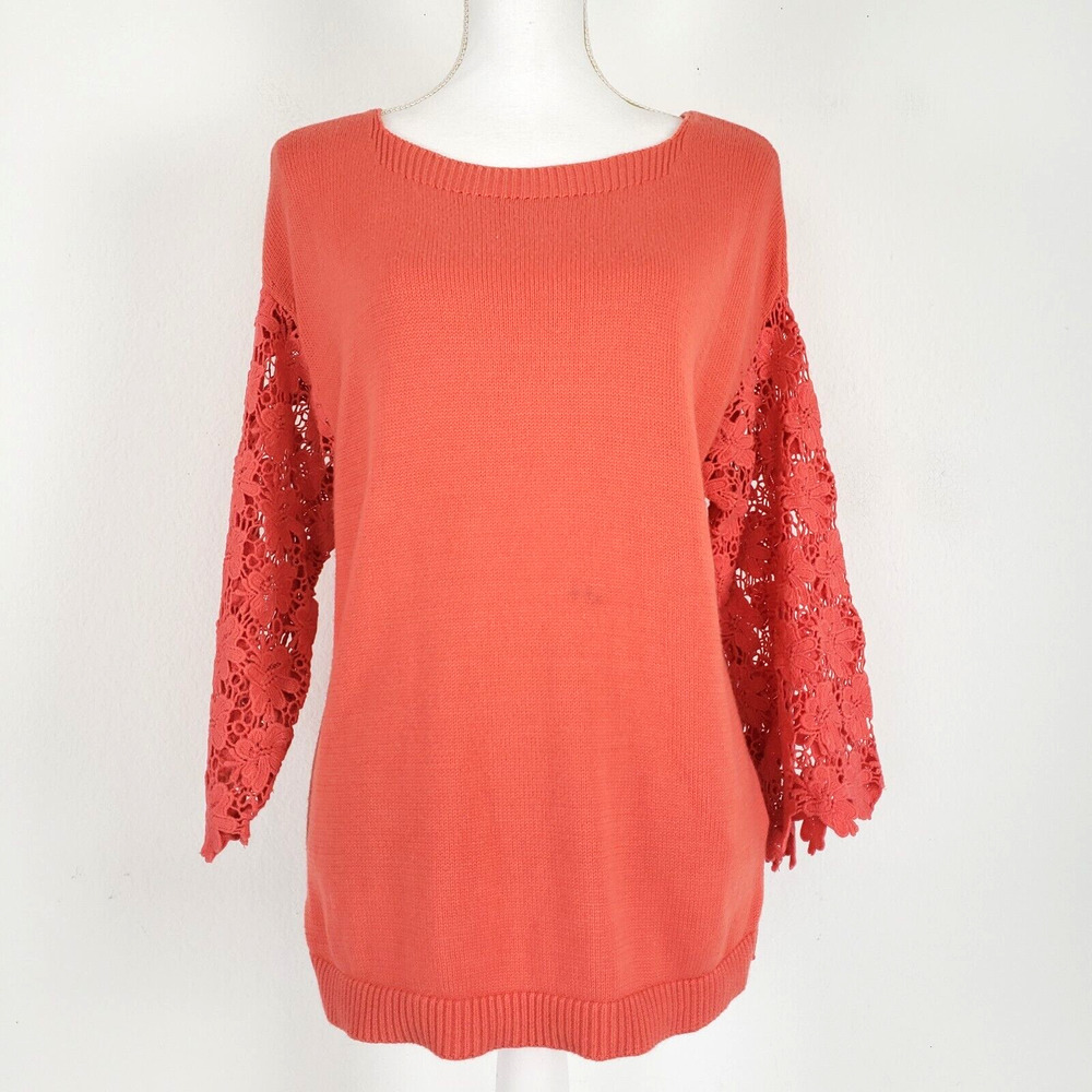 Soft Surroundings SIZE M Desiree Floral Eyelet Crochet Lace Orange Sweater Top - Picture 11 of 13